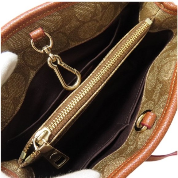 COACH Signature Margot Brown Canvas Tote Bag with Leather Trim - Picture 6 of 17